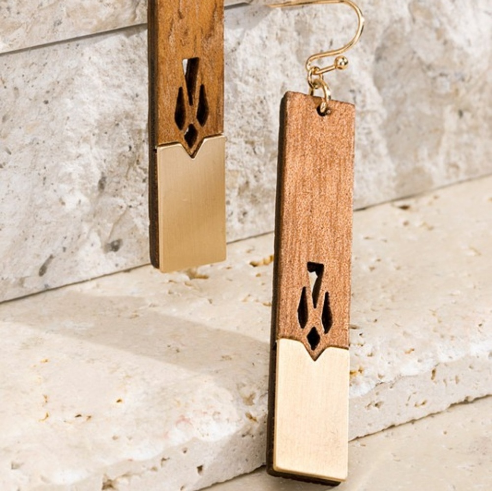 Wood and metal dangle earrings